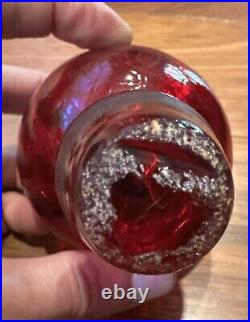 Vintage Rainbow Crackle Glass Deep Red Decanter with Stopper Excellent MCM