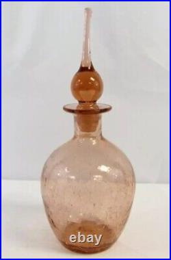 Vintage Rainbow Crackle Glass Pink Decanter Bottle with Stopper 13