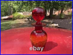 Vintage Rainbow Crackled Glass Decanter / Tangerine / Ball Stopper / Number 2