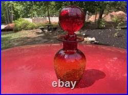 Vintage Rainbow Crackled Glass Decanter / Tangerine / Ball Stopper / Number 2