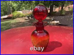 Vintage Rainbow Crackled Glass Decanter / Tangerine / Ball Stopper / Number 2