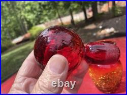Vintage Rainbow Crackled Glass Decanter / Tangerine / Ball Stopper / Number 2