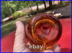 Vintage Rainbow Crackled Glass Decanter / Tangerine / Ball Stopper / Number 2