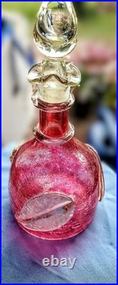 Vintage Rainbow Cranberry Crackle Glass Decanter Art Glass MCM