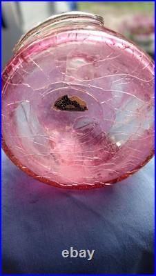 Vintage Rainbow Cranberry Crackle Glass Decanter Art Glass MCM