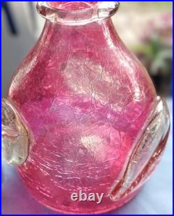 Vintage Rainbow Cranberry Crackle Glass Decanter Art Glass MCM