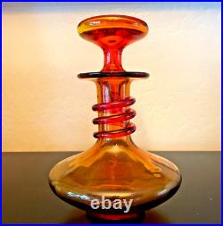 Vintage Rainbow Glass Amberina Optic Decanter Bottle Applied Spiral Blown Glass