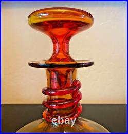 Vintage Rainbow Glass Amberina Optic Decanter Bottle Applied Spiral Blown Glass