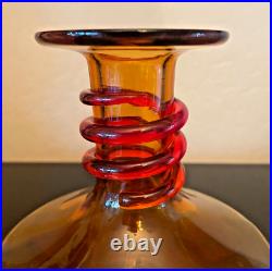 Vintage Rainbow Glass Amberina Optic Decanter Bottle Applied Spiral Blown Glass