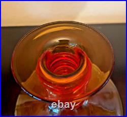 Vintage Rainbow Glass Amberina Optic Decanter Bottle Applied Spiral Blown Glass