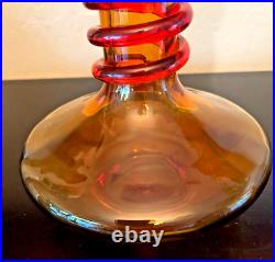 Vintage Rainbow Glass Amberina Optic Decanter Bottle Applied Spiral Blown Glass