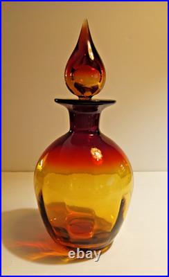Vintage Rainbow Glass Amberina Tangerine Optic Decanter & Stopper 11 1/4 WV