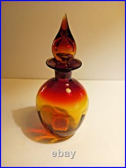 Vintage Rainbow Glass Amberina Tangerine Optic Decanter & Stopper 11 1/4 WV