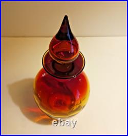 Vintage Rainbow Glass Amberina Tangerine Optic Decanter & Stopper 11 1/4 WV