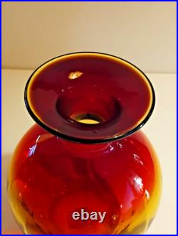 Vintage Rainbow Glass Amberina Tangerine Optic Decanter & Stopper 11 1/4 WV