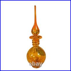Vintage Rainbow Glass Art Decanter Orange 1960s Hand Blown Colorful Studio Glass