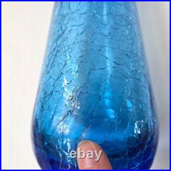 Vintage Rainbow Glass Blue Crackle Decanter Bottle Flame Stopper MCM 17.5 READ Vintage Rainbow Glass Blue Crackle Decanter Bottle Flame Stopper MCM 17.5 READ