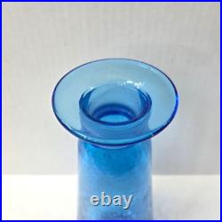 Vintage Rainbow Glass Blue Crackle Decanter Bottle Flame Stopper MCM 17.5 READ