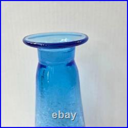 Vintage Rainbow Glass Blue Crackle Decanter Bottle Flame Stopper MCM 17.5 READ