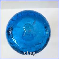 Vintage Rainbow Glass Blue Crackle Decanter Bottle Flame Stopper MCM 17.5 READ