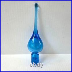 Vintage Rainbow Glass Blue Crackle Decanter Bottle Flame Stopper MCM 17.5 READ