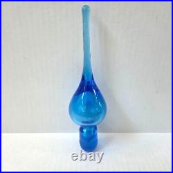 Vintage Rainbow Glass Blue Crackle Decanter Bottle Flame Stopper MCM 17.5 READ