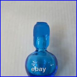 Vintage Rainbow Glass Blue Crackle Decanter Bottle Flame Stopper MCM 17.5 READ
