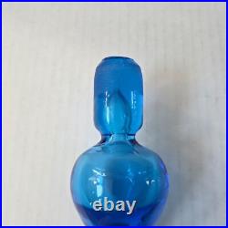 Vintage Rainbow Glass Blue Crackle Decanter Bottle Flame Stopper MCM 17.5 READ