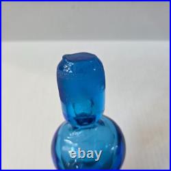 Vintage Rainbow Glass Blue Crackle Decanter Bottle Flame Stopper MCM 17.5 READ