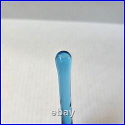 Vintage Rainbow Glass Blue Crackle Decanter Bottle Flame Stopper MCM 17.5 READ