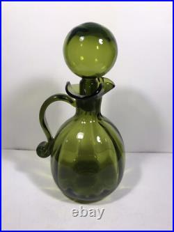 Vintage Rainbow Glass Bubble Stopper Decanter MCM Green Art Glass Heavy 11