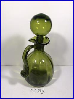 Vintage Rainbow Glass Bubble Stopper Decanter MCM Green Art Glass Heavy 11