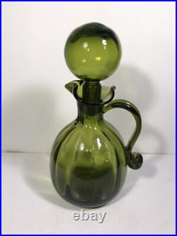 Vintage Rainbow Glass Bubble Stopper Decanter MCM Green Art Glass Heavy 11