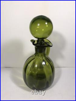 Vintage Rainbow Glass Bubble Stopper Decanter MCM Green Art Glass Heavy 11