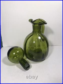 Vintage Rainbow Glass Bubble Stopper Decanter MCM Green Art Glass Heavy 11