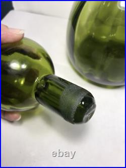 Vintage Rainbow Glass Bubble Stopper Decanter MCM Green Art Glass Heavy 11