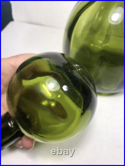 Vintage Rainbow Glass Bubble Stopper Decanter MCM Green Art Glass Heavy 11