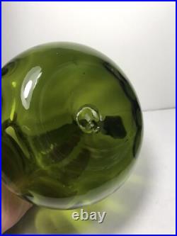 Vintage Rainbow Glass Bubble Stopper Decanter MCM Green Art Glass Heavy 11