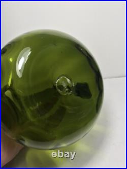 Vintage Rainbow Glass Bubble Stopper Decanter MCM Green Art Glass Heavy 11