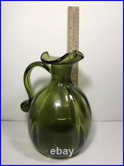 Vintage Rainbow Glass Bubble Stopper Decanter MCM Green Art Glass Heavy 11