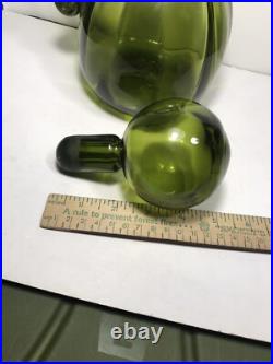Vintage Rainbow Glass Bubble Stopper Decanter MCM Green Art Glass Heavy 11
