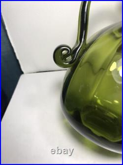 Vintage Rainbow Glass Bubble Stopper Decanter MCM Green Art Glass Heavy 11