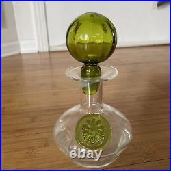 Vintage Rainbow Glass Co. Clear Glass Decanter With Green Medallion And Stopper