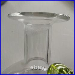 Vintage Rainbow Glass Co. Clear Glass Decanter With Green Medallion And Stopper