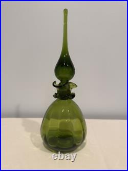 Vintage Rainbow Glass Decanter #308 Green With Stopper Filigree Mid Century Mod