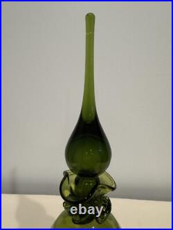 Vintage Rainbow Glass Decanter #308 Green With Stopper Filigree Mid Century Mod