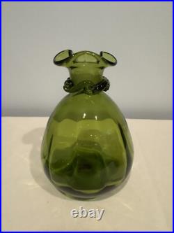 Vintage Rainbow Glass Decanter #308 Green With Stopper Filigree Mid Century Mod