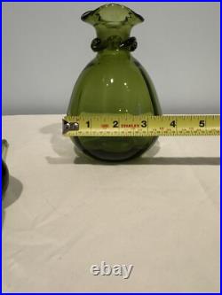 Vintage Rainbow Glass Decanter #308 Green With Stopper Filigree Mid Century Mod