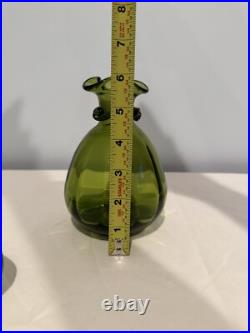 Vintage Rainbow Glass Decanter #308 Green With Stopper Filigree Mid Century Mod