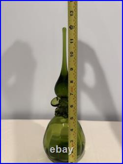 Vintage Rainbow Glass Decanter #308 Green With Stopper Filigree Mid Century Mod